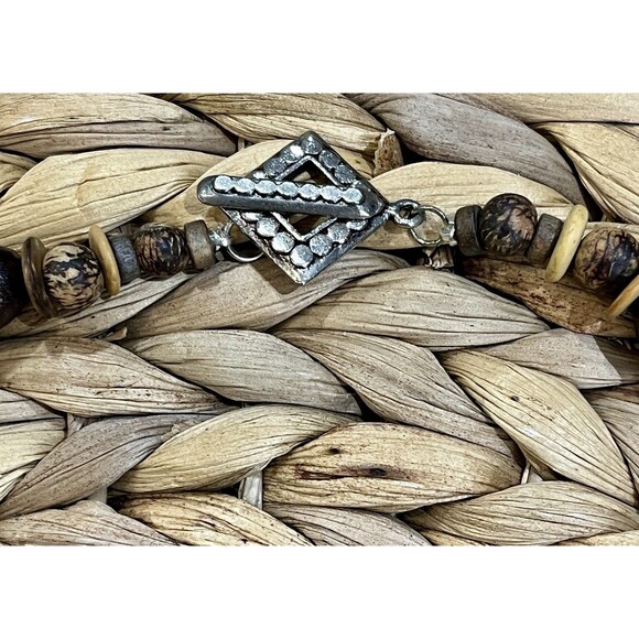 Elite Noble Shungite 4in Pendant & Wood Necklace Chakra Brutalist Tribal Boho - Picture 6 of 10